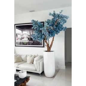 St. Tropez Vase in mattweiß mit blauen Kirschblüten